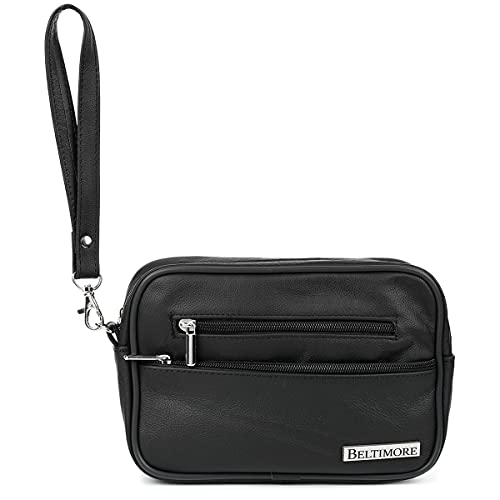 Sac à main en cuir noir homme avec double fermeture à glissière