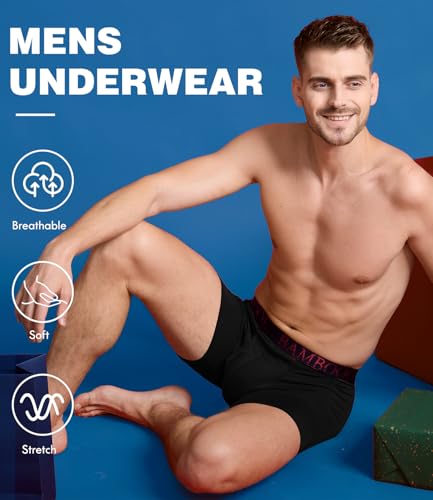 Image of BAMBOO COOL Men's Ultra ComfortSoft Underwear, Moisture Wicking & Breathable No Ride Up Boxer Briefs with Fly, Multipack