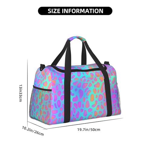 Rainbow Leopard Print Duffle Bag Foldable Travel Tote Bag Carry On Large Weekender Overnight Bags Waterproof Gym Bag For Women Men4