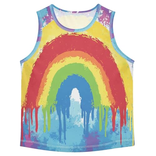 Boys Tank Top Shirts Watercolor Rainbow Stripes Sleeveless T-Shirts Crew Neck for Kids Clothing Children