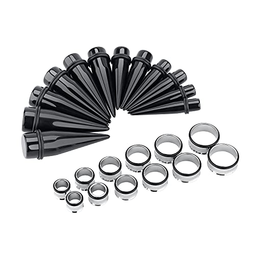 24PC Ear Gauge Stretching Kit Acrylic Tapers and Surgical Steel Tunnels Plugs 00G-20MM Gauge Stretching Kit
