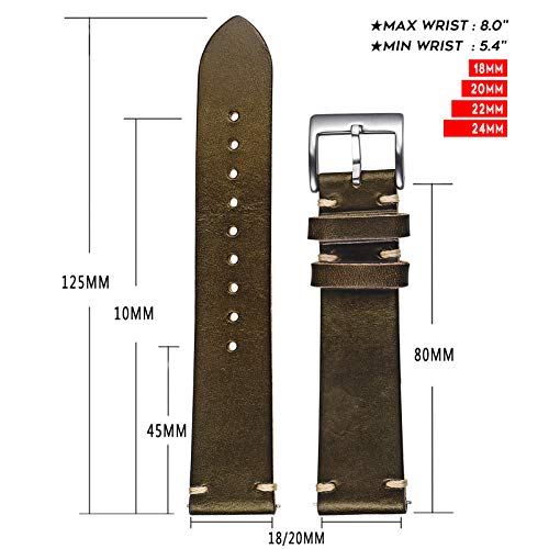 Horween Leather Watch Strap For Women, 18Mm Leather Watch Bands, Quick Release Handmade Soft Vintage Replacement #TOP6