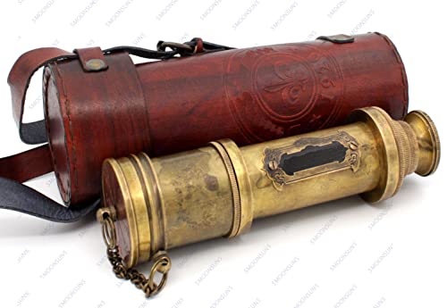 Pirate Brass Telescope, Spyglass Collapsible Monocular Decorative Telescope With Glass Optics For Kids Travel, Hiking, Hunting, Navigation With High Resolution, With Lid And Finish By Commando Antique #TOP1
