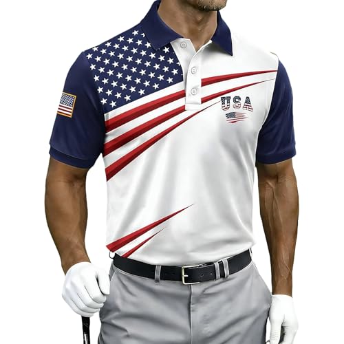 Patriotic Shirts for Men - 4th of July Shirts Polo Shirt Blue L