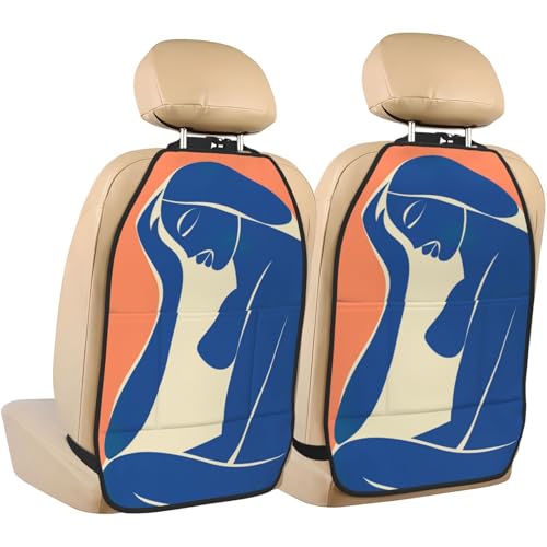 Abstract Minimalistic Woman Boho Car Seat Back Kick Protectors,2 Pack Kick Mats with Storage Pockets for Vehicles to Protect from Dirt Mud Scratches