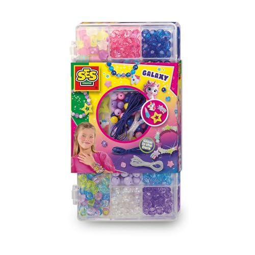 SES Creative 14773 Ensemble Bijoux Galaxie - Fabriquez des Bracelets Magiques avec des Perles phosphorescentes - Parfait pour des Enfants créatifs