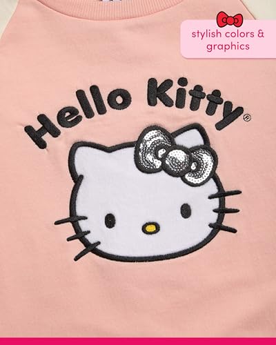 Image of Hello Kitty Girls Sweatpants Set - 2 Piece Fleece Crewneck Sweatshirt and Girls Joggers Cute Matching Clothing Set (2T-12) (Light Pink /Grey, 6X)