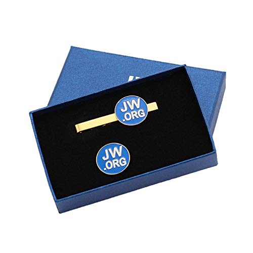 Image of Perfect JW.Org Gift - Necktie Clip and Lapel Pin Set With JW.ORG Logo Gift Box - Round - Gold+Blue