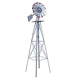 HomGarden 8' Windmill Yard Ornametal Steel Garden Wind Mill Weather Vane Weather Resistant Decoration for Home, Backyard (Sliver)
