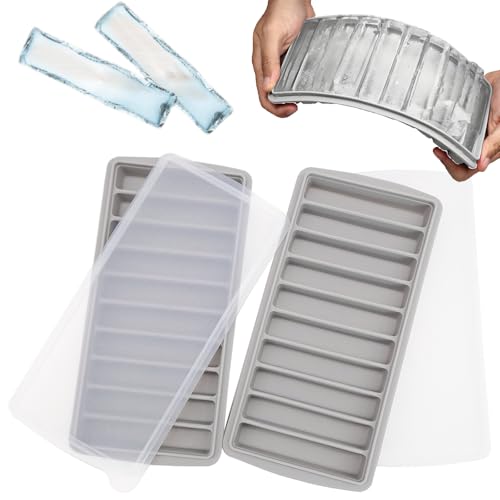 JJQHYC 2 Piezas Bandeja de silicona para cubitos de hielo, Cubiteras de hielo larga para botella de agua, moldes de cubitos de hielo de fácil liberación con tapa