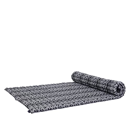 Leewadee Esterilla de Kapok – Colchón Plegable Artesanal de Tailandia, Ideal como Cama supletoria, colchoneta de Camping, Esterilla de Yoga o futón Tradicional, 190 x 100 cm, Negro Blanco