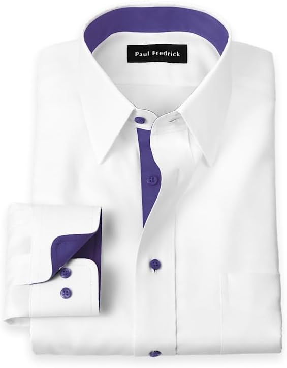 Paul Fredrick Men's Classic Fit Comfort Stretch Non-Iron Solid Dress Shirt