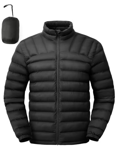 TBMPOY Men's Lightweight Packable Puffer Winter Jackets Puffy Water-Resistant Bubble Insulated Coat for Travel Ski Hiking