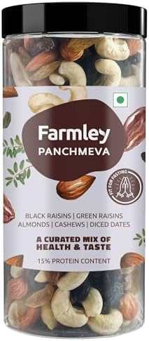 Farmley Panchmeva Dry Fruits Mix, 425g I Fit for Fasting | Healthy Snacks Mixed Nuts Contains Almonds, Cashews, Dates, Black Raisin, Green Raisin