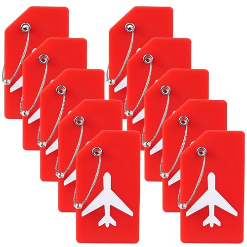 Image of Gostwo 10 Pack Silicone Luggage Tags for Suitcases, Plane Travel Essentials