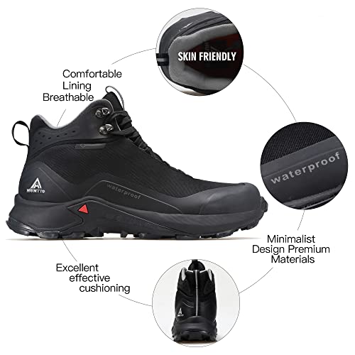 HUMTTO Men's All-Terrain Waterproof Hiking Boots Lightweight Breathable Outdoor Ankle Boots Trekking Hiking Shoes 10.5 Black
