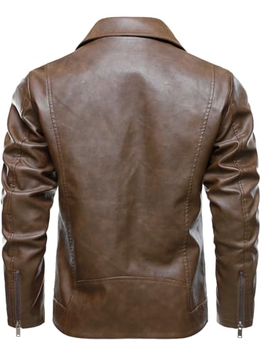 HOOD CREW Men’s Faux Leather Jacket Cool Motorcycle Lapel Biker Jackets Zip Up Riding Coat4