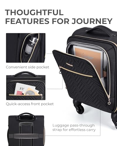 Bagsmart Underseat Carry On Luggage Airline Approved, 16-Inch Softside Underseater Travel Suitcase With Spinner Wheels Lightweight Overnight Bag Small Rolling Carry-On For Women Men Weekender,Black thumb #6