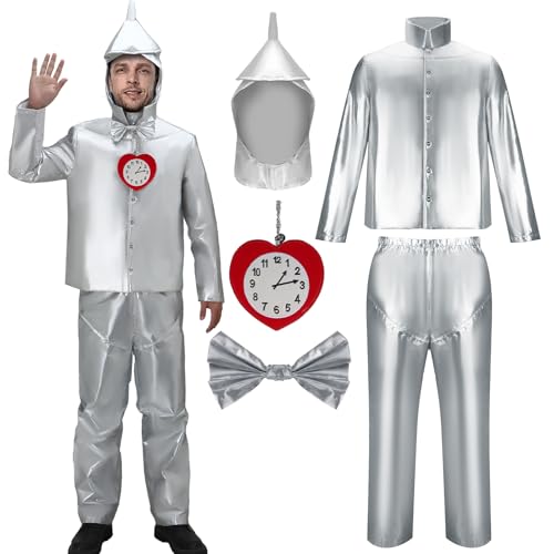 LIKUNGOU El Hombre de Hojalata Cosplay Disfraz de Leñador para Adulto Plateado Metálico Traje de Disfraces Conjunto Halloween Accesorios (S)