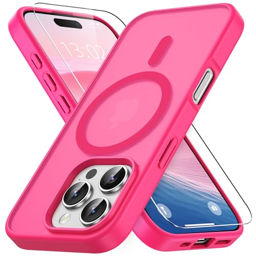 Coque iPhone 16 Pro MagSafe rose vif Vansdon antichoc mat avec verre trempé