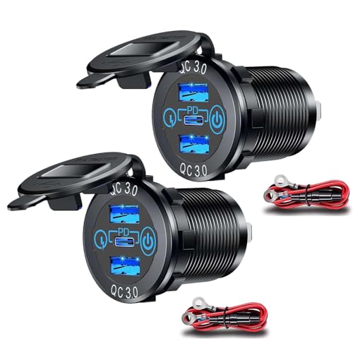 Enchufe de cargador de coche PD tipo C triple enchufe USB 12V rápido de aluminio 60W