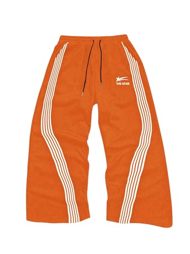 SHENHE Mens Y2k Graphic Baggy Sweatpants Wide Leg Pants Casual Streetwear Bottom Orange Small