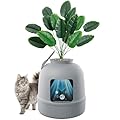 Lifewit Litter Box with Faux Plant & Scoop for Large Cat, Hidden Corner Enclosure Litter Tray with Odor Control & Carbon Filter in Living Room/Bedroom/Bathroom, Grey