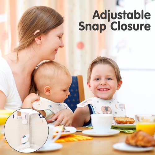 Image of JaGely 12 Pack 360 Rotate Cotton Baby Bibs Soft Absorbent Newborn Drooling Bib for Teething and Feeding, Unisex Toddler Baby Bibs Waterproof Snap Cotton Infant Drool Burp Cloth for Infant 0-12 Months