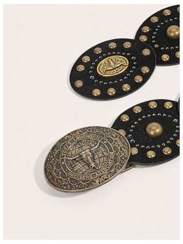 Verdusa Women's Studded Western Cowboy Belts Vintage Metal Buckle Leather Concho Belt4