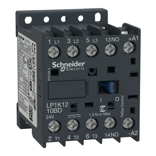 Schneider Electric, TeSys K contactor - 3P - AC-3 <= 440 V 12 A - 1 NO aux. - 24 V DC coil, LP1K1210BD
