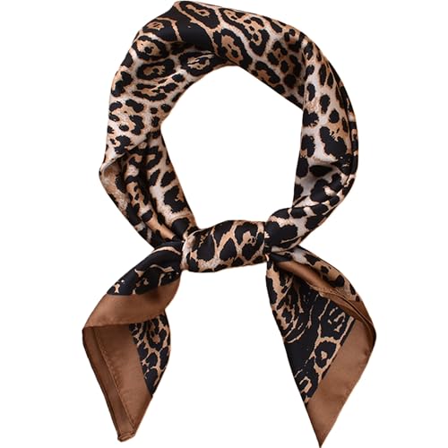 GKJU Leopard Cheetah Hair Bandanas Scarf for Women Lightweight Silky Satin Square Neck Head Scarves for Wrapping Sleeping Handbags Scarf 27.5 in (XB70561 camel)