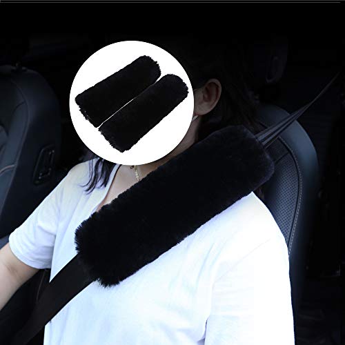 2Pack Genuine Sheepskin Seat Belt Strap Covers For Car, Truck, Backpack, Black Fuzzy Seat Belt Pads For Shoulder Soft Comfy #TOP1
