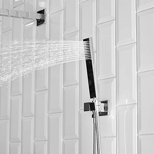 Bwe 10 Inch Square Bathroom Luxury Rain Mixer Shower Combo Set Wall Mounted Shower Kit Rainfall Shower Head System Polished Chrome Shower Faucet Rough-In Valve Body And Trim Included #TOP4