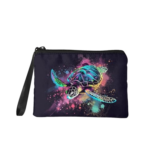 GLENLCWE Tie Dye Turtle Print Small Canvas Coin Purse Pouch Wrist Chain Coin Bag,Zipper Coin Case for Adult and Kids