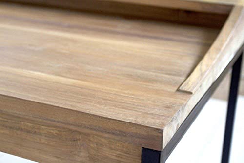 Image of Solid Wood Table Top & Metal Leg Study Table | Office Desk | Computer Desk | Kids Table for Kids Room | Office | Library | Study Room | Living Room | Finish Color - Natural Finish |