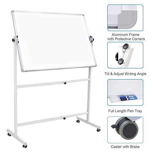 Rolling Whiteboard With Stand 40"X30", Magnetic Dry Erase Board Height Adjustable Mobile Whiteboard On Wheels Portable Standing White Board With Stand For Classroom, Office, Home #TOP3