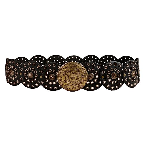 Man Waist Belt With Relief Round Buckle Adjustable Buckle Waist Belt Hollow Out Waistband For Coat Shirt