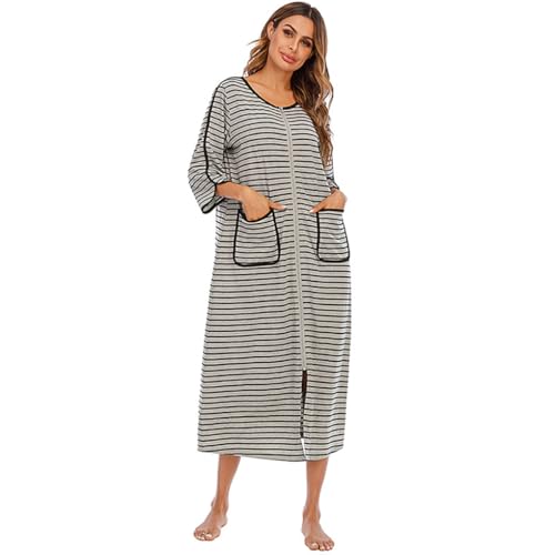 Robe de nuit en polyester gris à fermeture éclair confort L