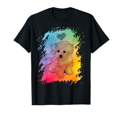 Shirt mit Malteser Hundemotiv Farbverlauf Herz bunt Hund T-Shirt