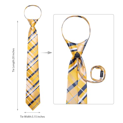 Image of DiBanGu Silk Zipper Ties for Men,Paisley Solid Plaid Pre-tied Tie and Pocket Square Cufflinks Set Formal Adjustable Necktie