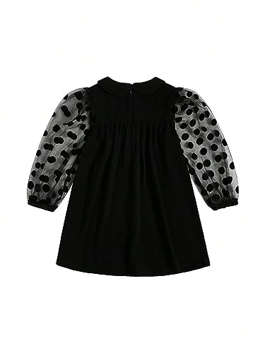 SOLY HUX Toddler Girl's Doll Collar Sheer Mesh Bishop Long Sleeve Short Dress3