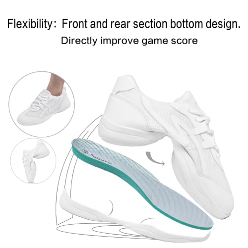 Image of Cheer Shoes for Youth Girls White Cheerleading Athletic Dance Shoes Tennis Sneakers for Competition Sport Training