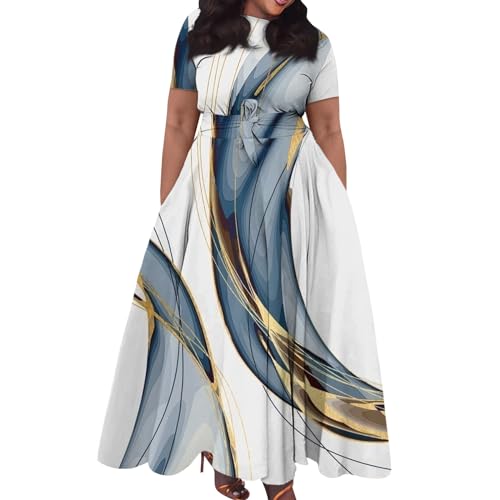 Sommerkleid Damen Große Größen Lang Kleider Hohe Taille Für Mollige Tunika Kleid Batik Plus Size Maxikleid Frauen Sommer Elegant Sommerkleider...