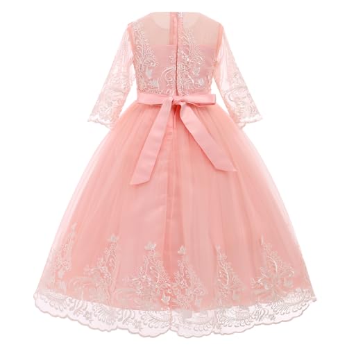 IDOPIP Flower Girl Lace Dress for Kids Wedding Bridesmaid Pageant Party Formal Gown Princess Communion Puffy Tulle Dresses4