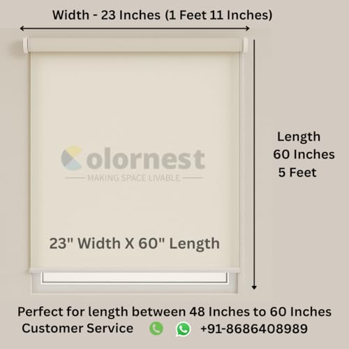 Image of 100% Blackout Roller Blinds for Windows 23 Inch W X 60 Inch L Roll-Up Shades Sun UV Protection for Home & Office, Gray| Customised Size | Heavy Duty in 38 MM Pole