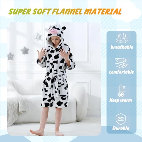 Image of MICHLEY Unisex Boys Girls Hooded Bathrobe Soft Fuzzy Toddler Cartoon Robe Animal Plush Sleepwear for Kids 3-13 Years