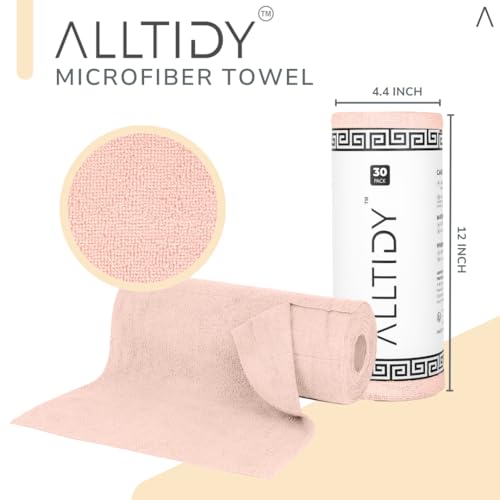 Image of Microfiber Cleaning Cloth Roll | Reusable & Washable Tear-Away Towels - 30x30 cm | Absorbent & Lint-Free for Kitchen, Car, Bike, Home, Hotels, Clinics & Salons (30 Pulls, Pink)