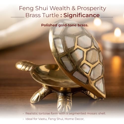 Image of Divine Hindu Feng Shui Wealth & Prosperity Brass Turtle - Ancient Symbol for Longevity, Career Growth, and Financial Stability - Perfect Home & Office Decor Gift | Dhanteras & Diwali Gift