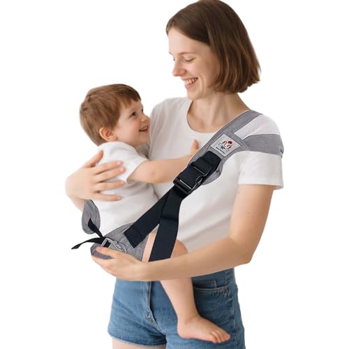 JOYNCLEON Portabebè Fisiologico da Neonato a Bambino, Fascia Portabebè Laterale con Spallone Extra Largo, Regolabile ed Ergonomico 0-36 Mesi, per Viaggi e Supporto Anca Sano (grigio)