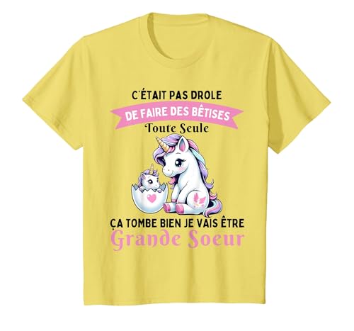 Tee Shirt Grande Sœur et Licorne - Annonce Grossesse Unique T-Shirt, Enfant, Citron, 2 Ans